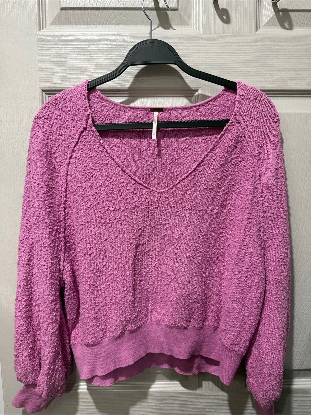 Free People Pink Bouclé V-Neck Sweater (XS)